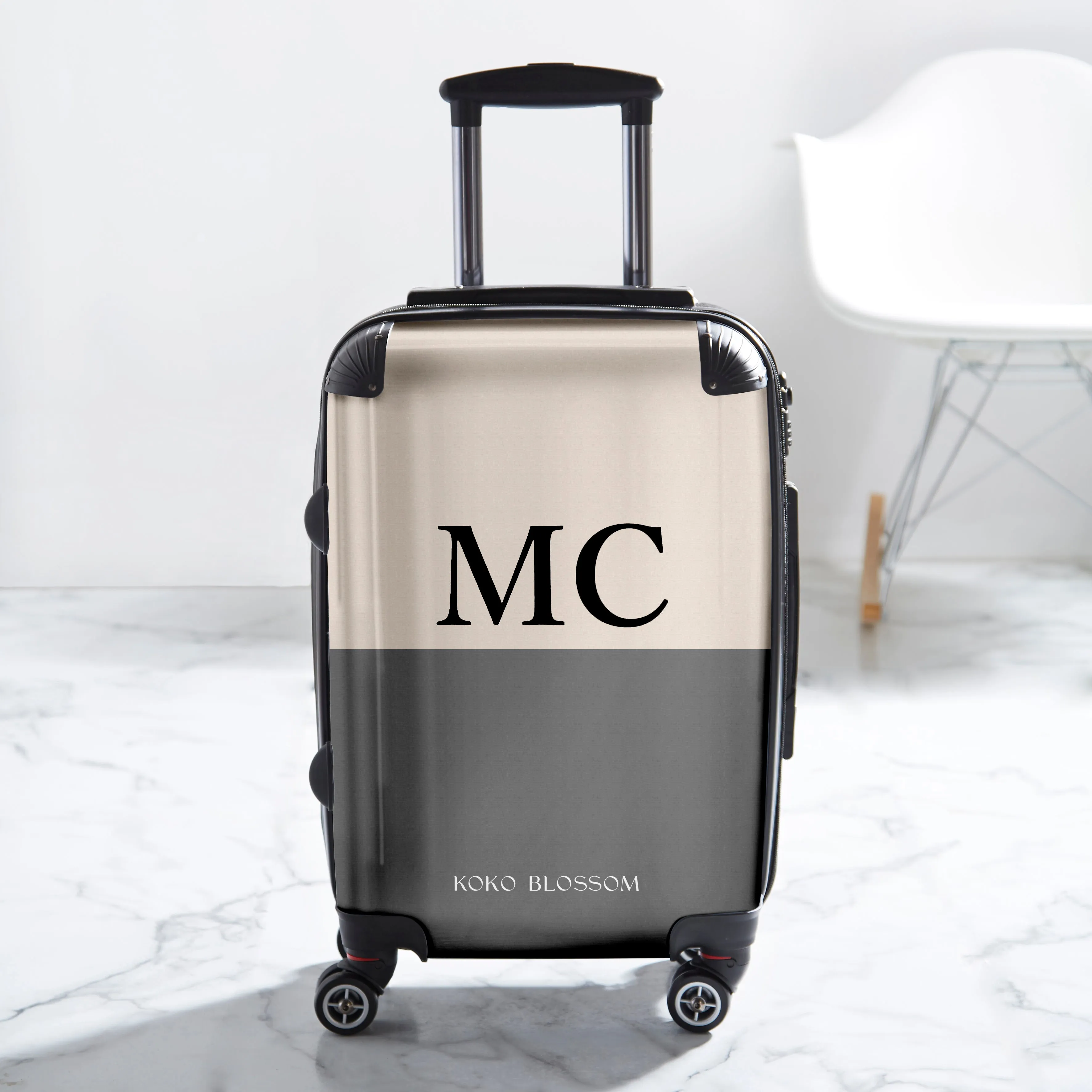Personalised Suitcase | Colourblock in Vanilla   Smoke
