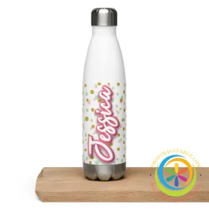 Personalized Name & Polka Dots Water Bottle