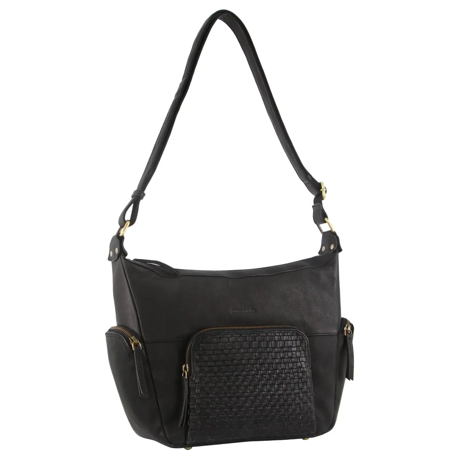 Pierre Cardin Woven Embossed Leather Handbag - Black