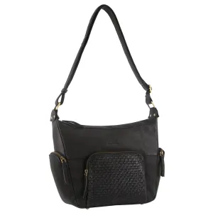 Pierre Cardin Woven Embossed Leather Handbag - Black