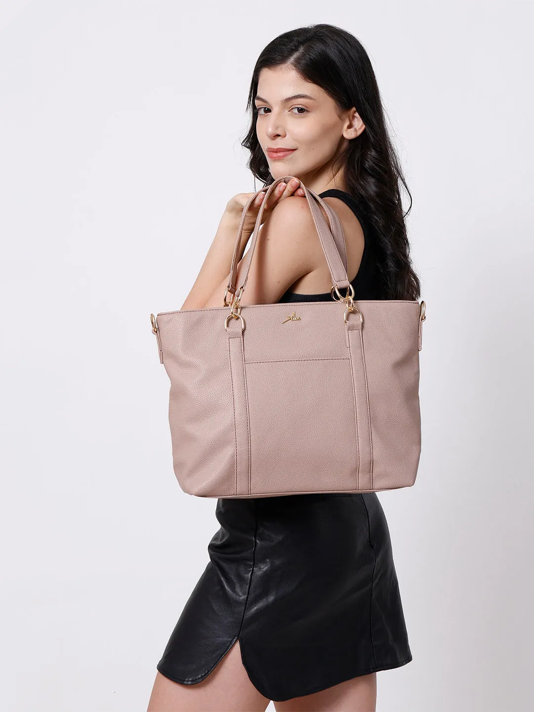 Pink Synthetic Leather Shoulder Bag for Women