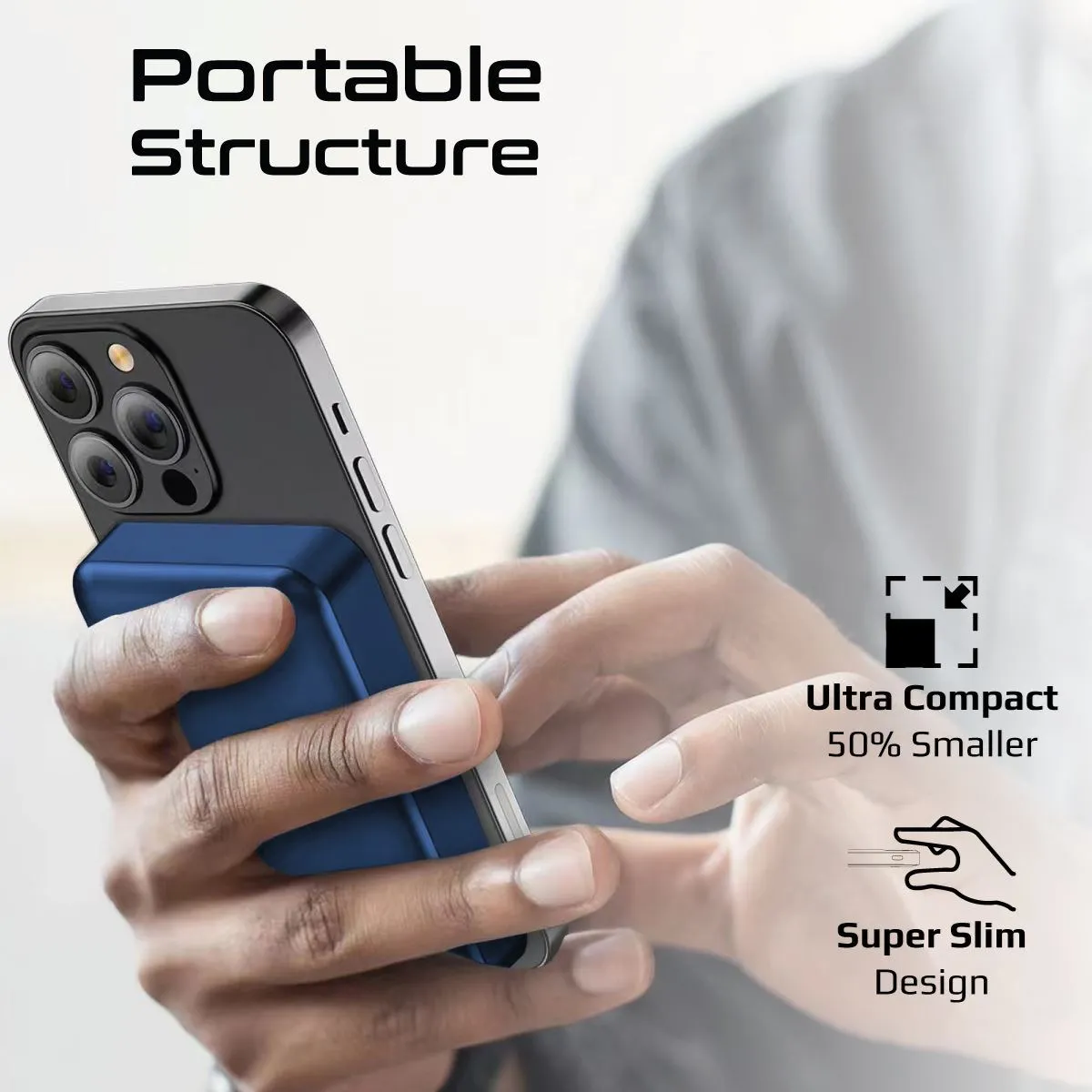 Promate 10000mAh Power Bank with Transparent Magsafe 15W Wireless Charging, 20W PD, 1x USB-C In/Out, Ultra-Compact Design, Charge 2x Devices, Blue