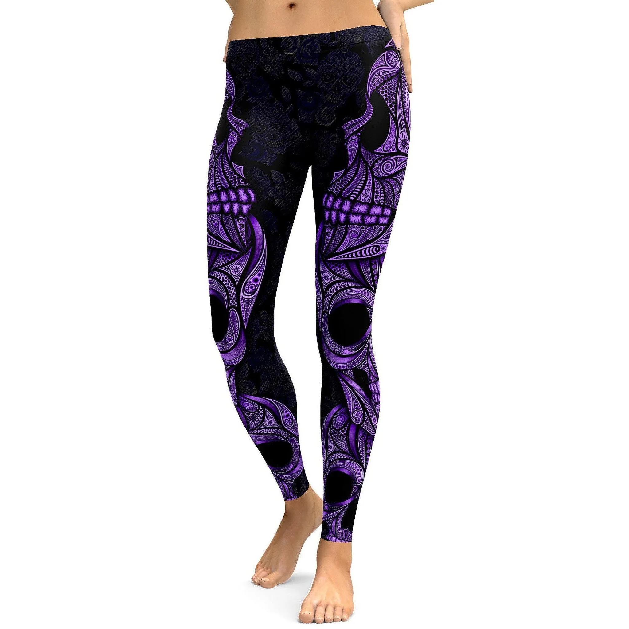 Purple Ornamental Skull Leggings