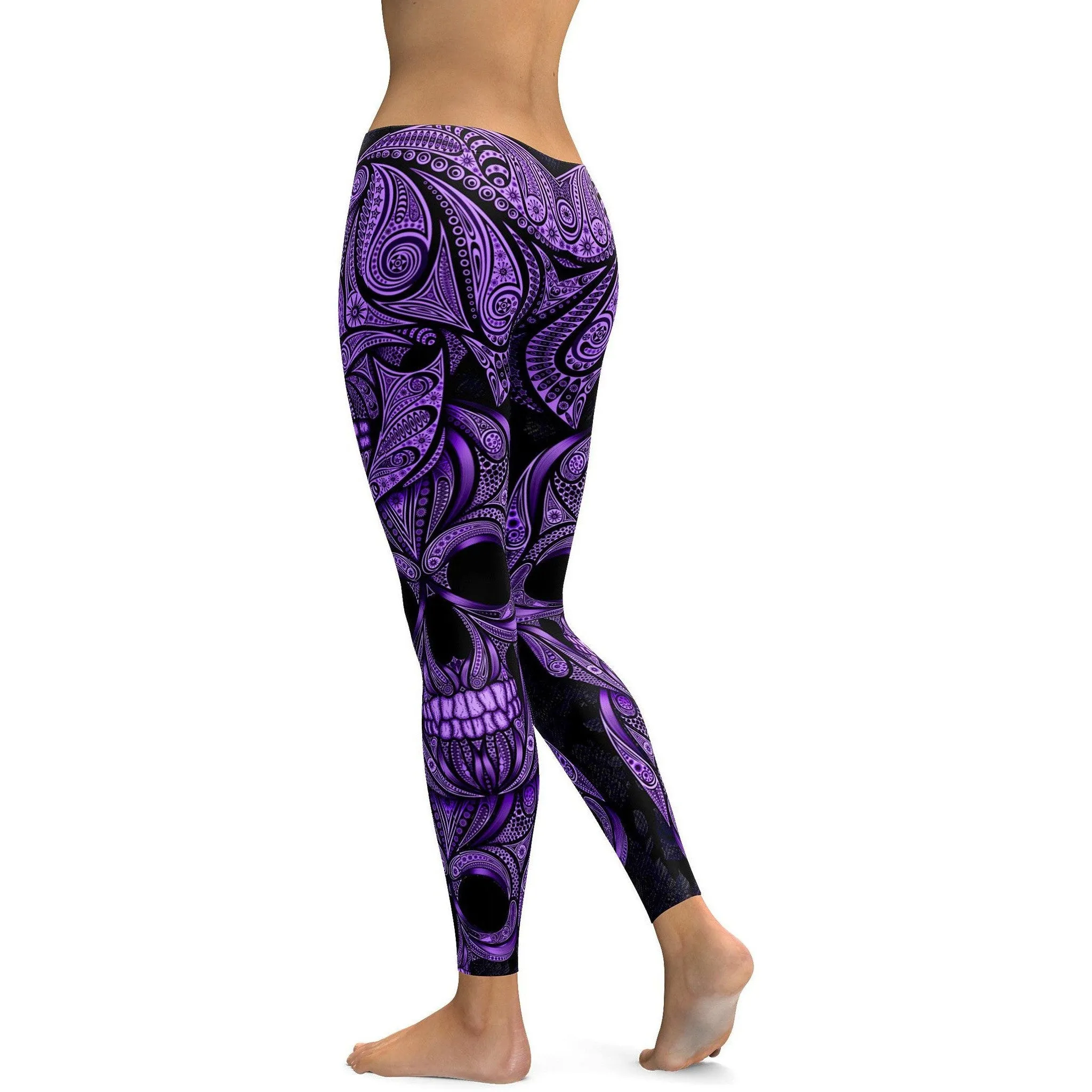 Purple Ornamental Skull Leggings