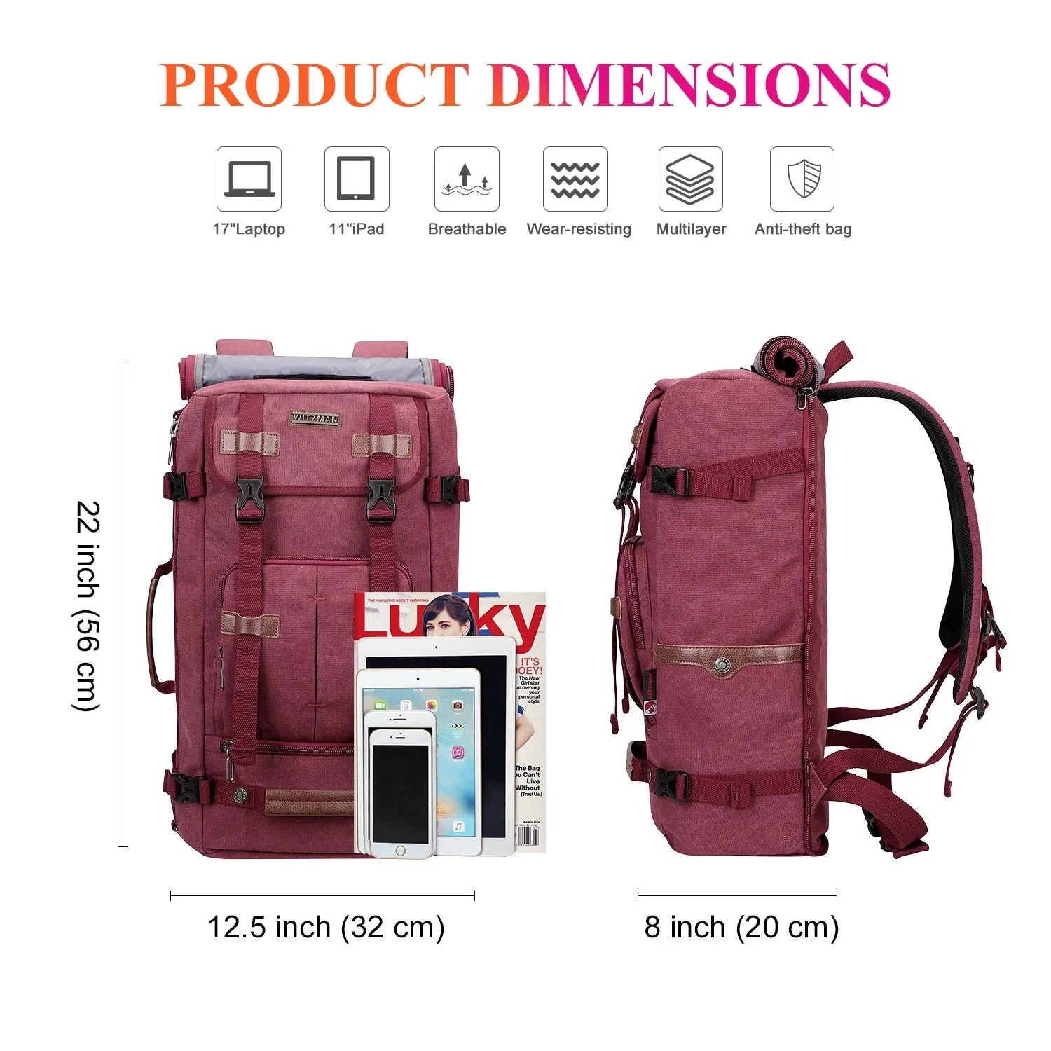 Red Canvas Backpack Travel Backpack For Women