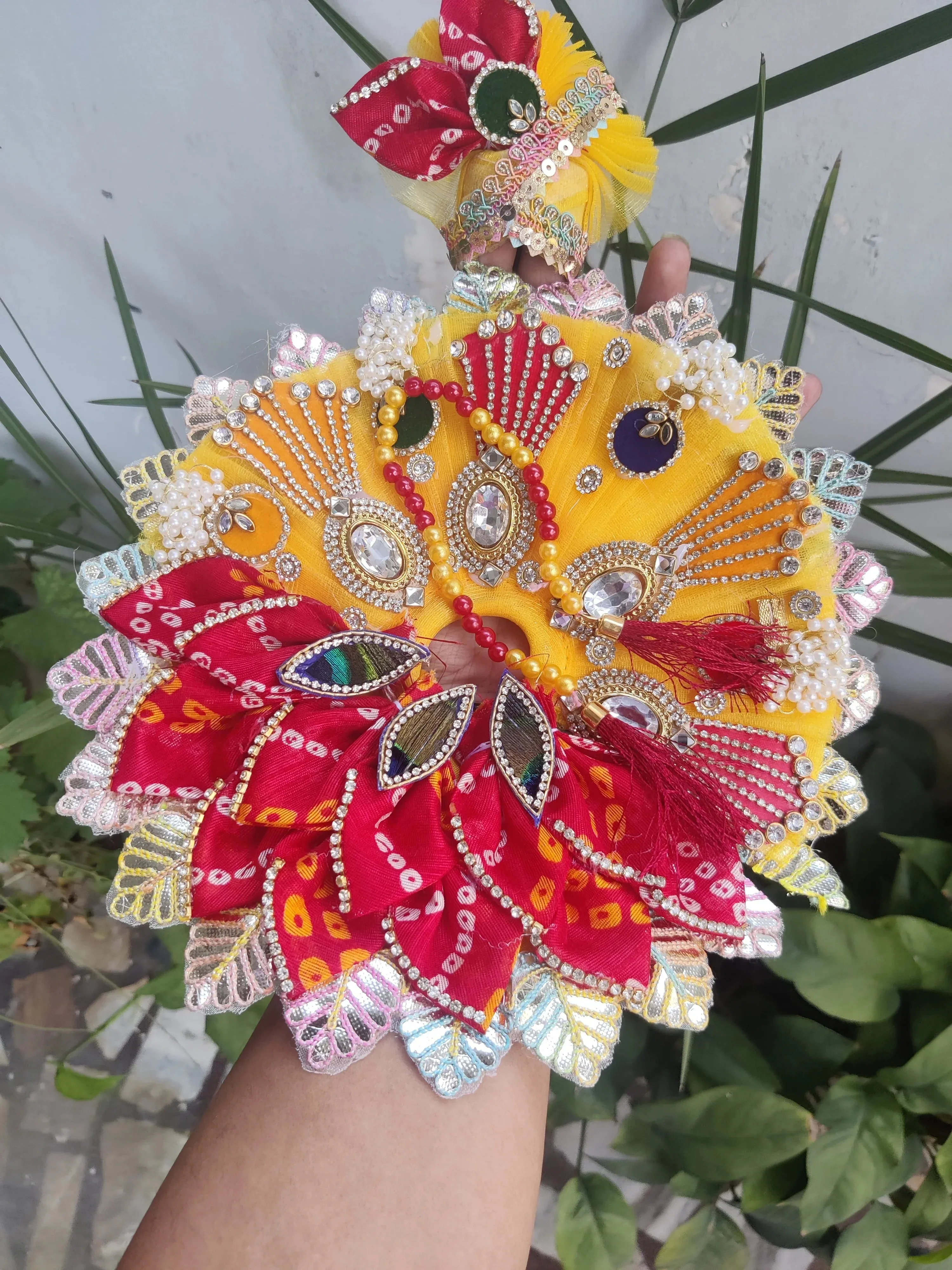 Red yellow heavy bhandej patti with pagadi and patka janmashtami special laddu gopal dress