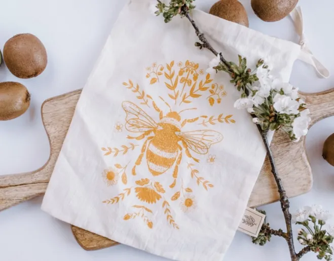 Reusable Produce Bags in GOTS Organic Cotton with Bee Motif Buy 2 and Save