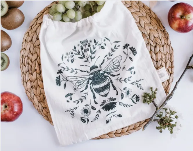 Reusable Produce Bags in GOTS Organic Cotton with Bee Motif Buy 2 and Save
