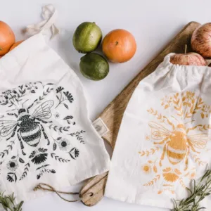 Reusable Produce Bags in GOTS Organic Cotton with Bee Motif Buy 2 and Save
