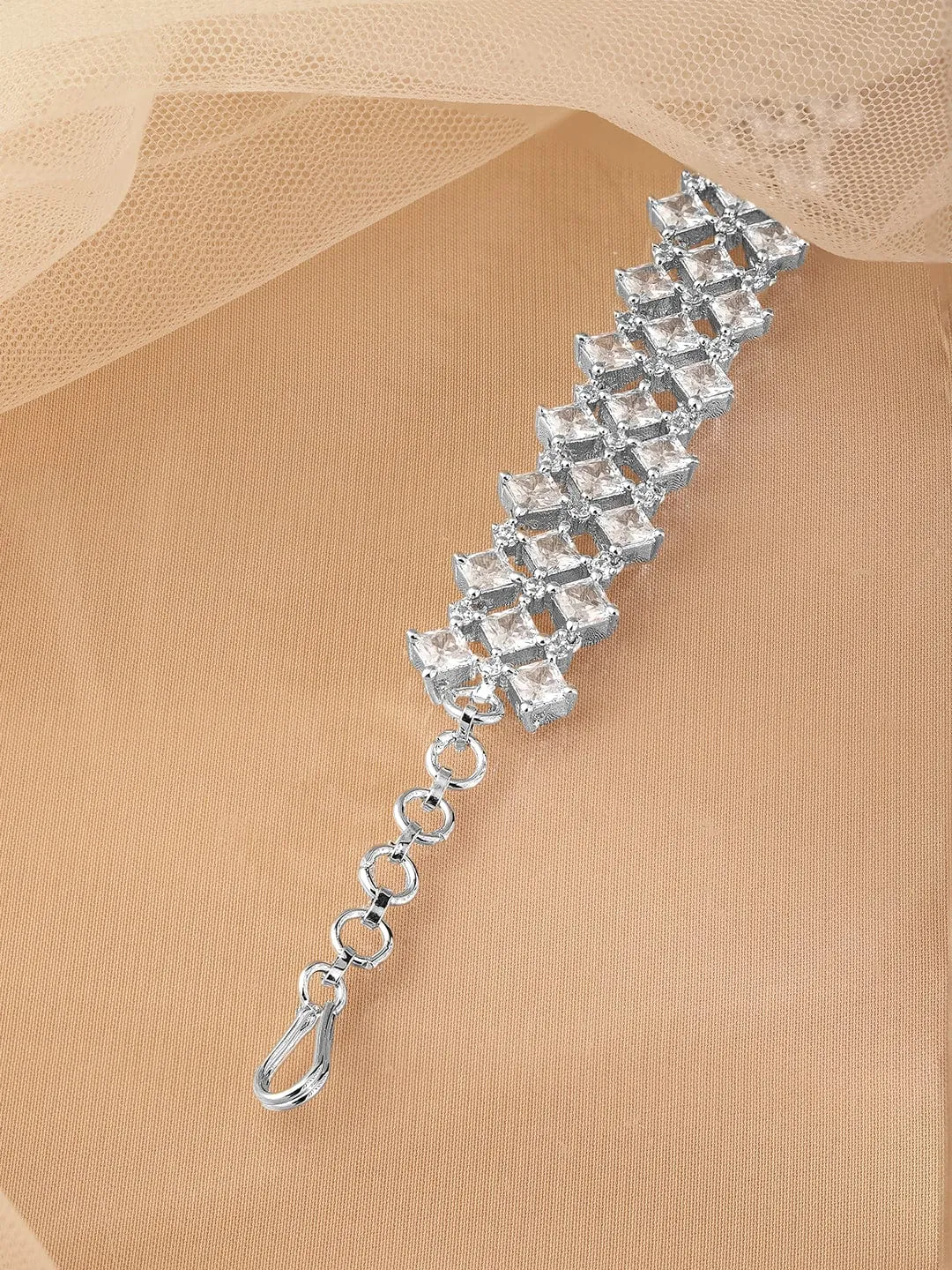 Rubans Rhodium-Plated Cubic Zirconia Studded Luxurious Bracelet