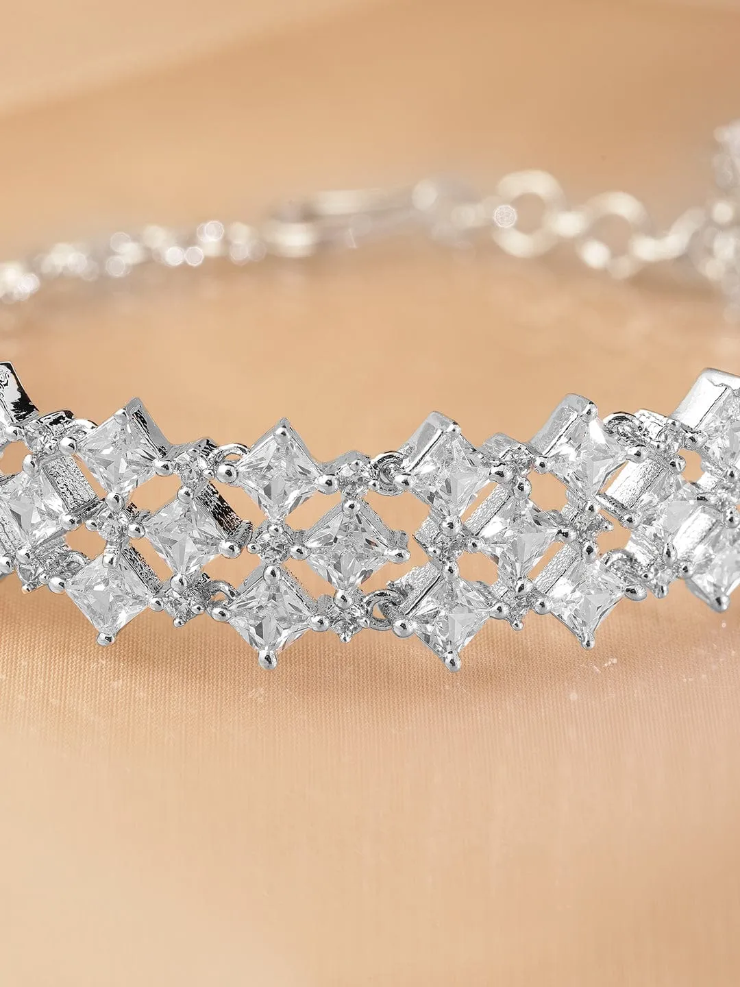 Rubans Rhodium-Plated Cubic Zirconia Studded Luxurious Bracelet