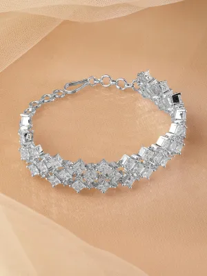 Rubans Rhodium-Plated Cubic Zirconia Studded Luxurious Bracelet