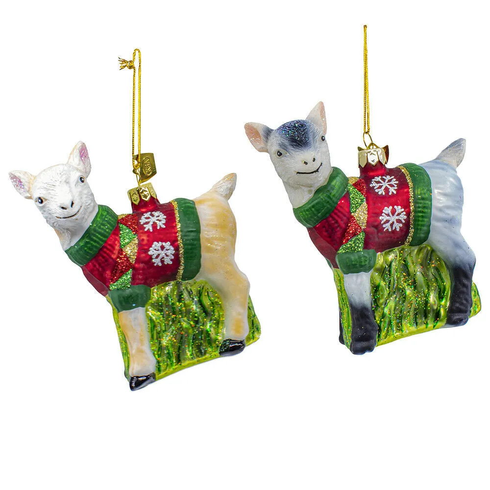 Set of 2 Noble Gems™ Baby Goat With Sweater Ornaments
