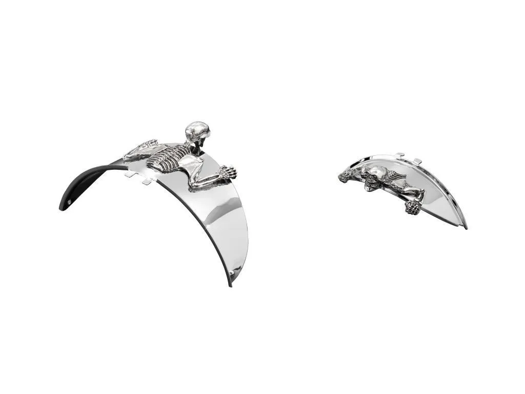 Skeleton Skull Chrome Statue Fender/Visor Ornament - L - Highway Hawk H66-071