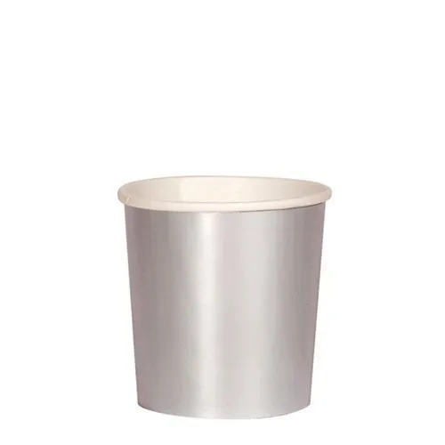 Small Silver Party Cups- Set of 8 Meri Meri Beautiful Basics Silver Tumbler Paper Cups, Holds 9 Ounces