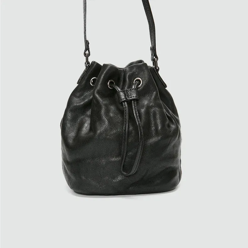 Small Womens Brown Leather Bucket Bag Purse Over The Shoulder Bags for Women
