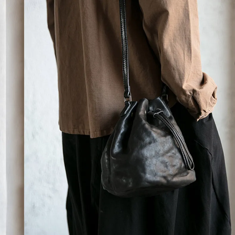 Small Womens Brown Leather Bucket Bag Purse Over The Shoulder Bags for Women