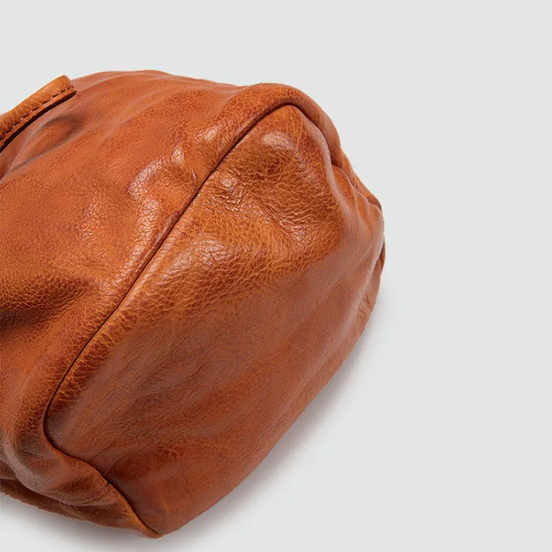 Small Womens Brown Leather Bucket Bag Purse Over The Shoulder Bags for Women