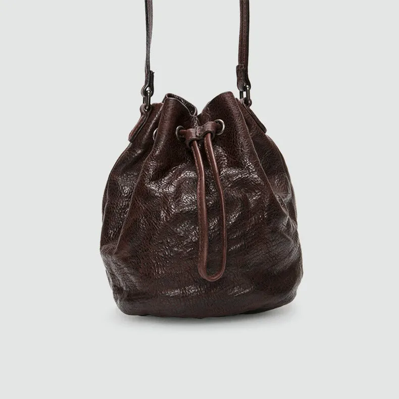 Small Womens Brown Leather Bucket Bag Purse Over The Shoulder Bags for Women