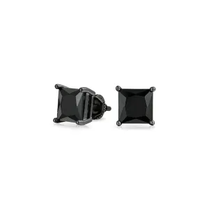 Sterling Silver Princess Square Studs Earrings ,3mm-5mm Square Black Solid 925 Sterling Silver Solitaire Stud Post Earrings Round Black Diamond CZ