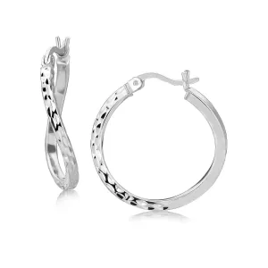 Sterling Silver Rhodium Plated Twist Hoop Diamond Cut Earrings (20mm)