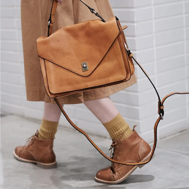 Stylish Womens Brown Leather Satchels Leather Messenger Bag For Women