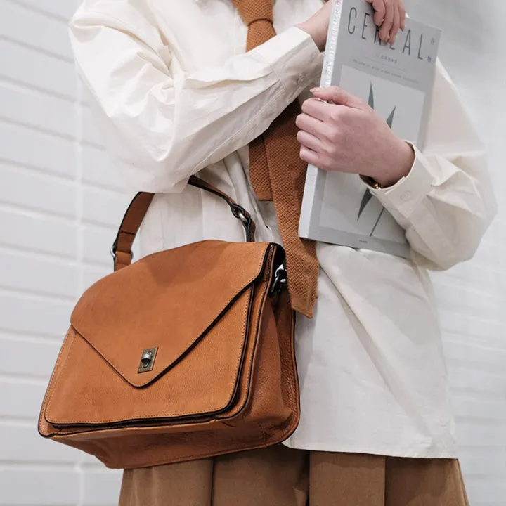 Stylish Womens Brown Leather Satchels Leather Messenger Bag For Women