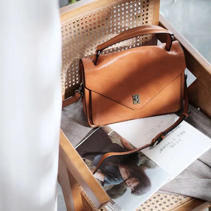 Stylish Womens Brown Leather Satchels Leather Messenger Bag For Women