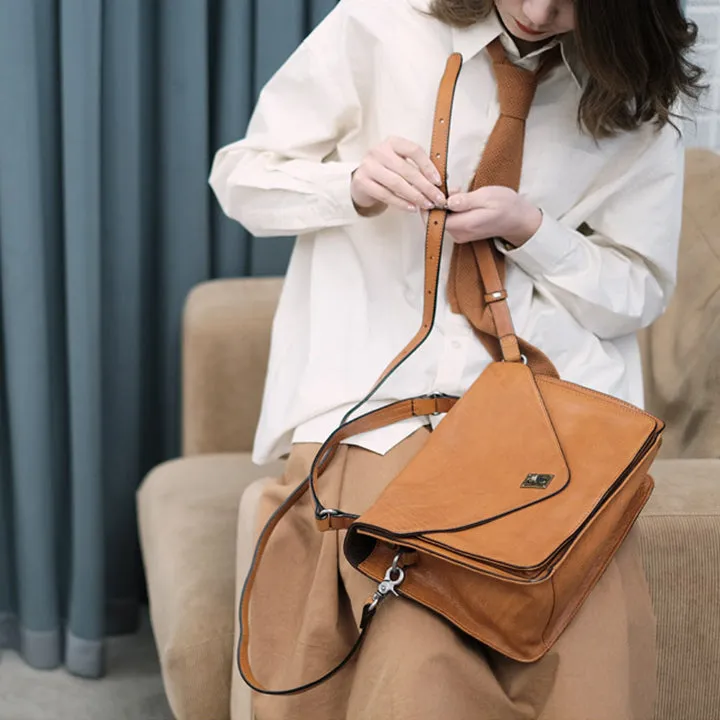 Stylish Womens Brown Leather Satchels Leather Messenger Bag For Women