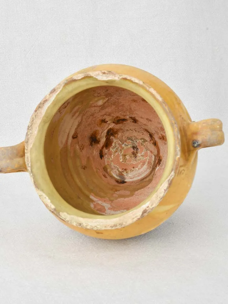 Superb antique French confit pot with yellow ocher glaze 8¾"