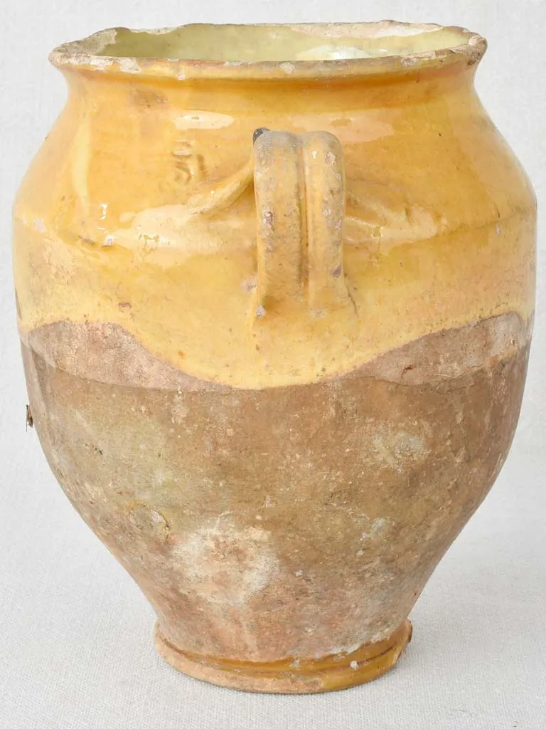 Superb antique French confit pot with yellow ocher glaze 8¾"