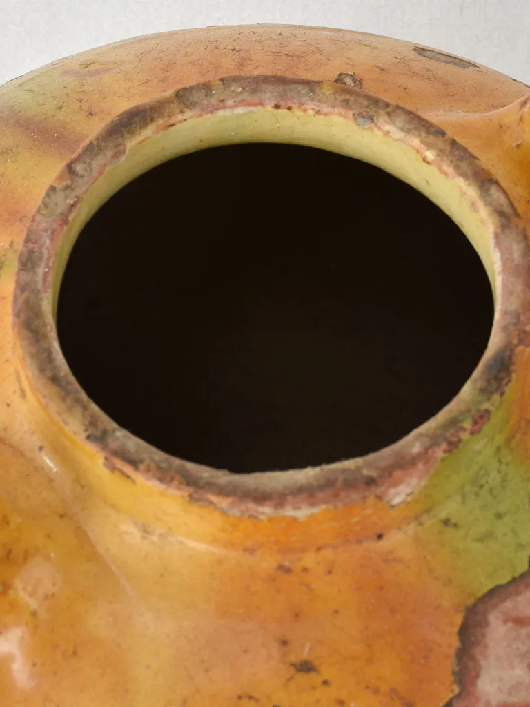 Superb large water cruche with twisted handles - yellow & green 13¾"