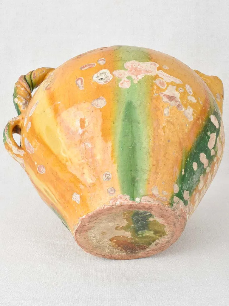 Superb large water cruche with twisted handles - yellow & green 13¾"