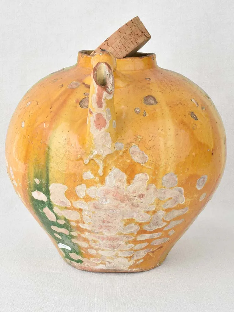 Superb large water cruche with twisted handles - yellow & green 13¾"
