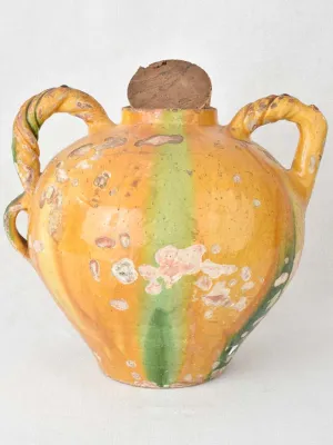 Superb large water cruche with twisted handles - yellow & green 13¾"