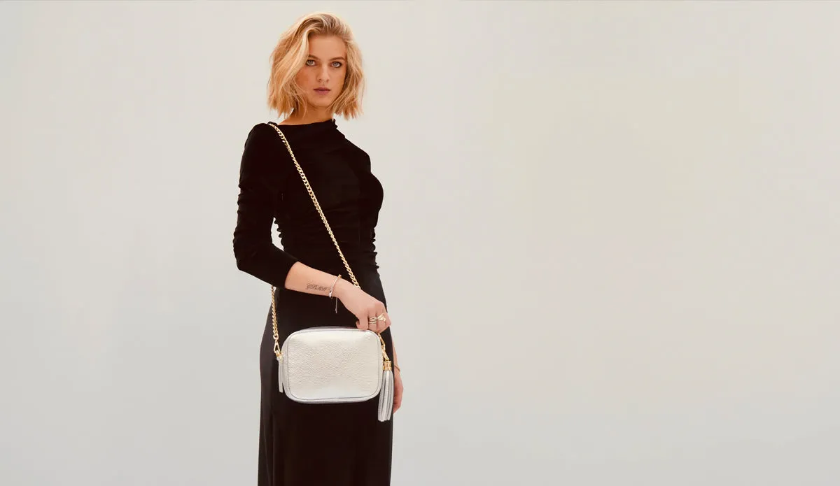 The Tassel Silver Leather Crossbody Bag