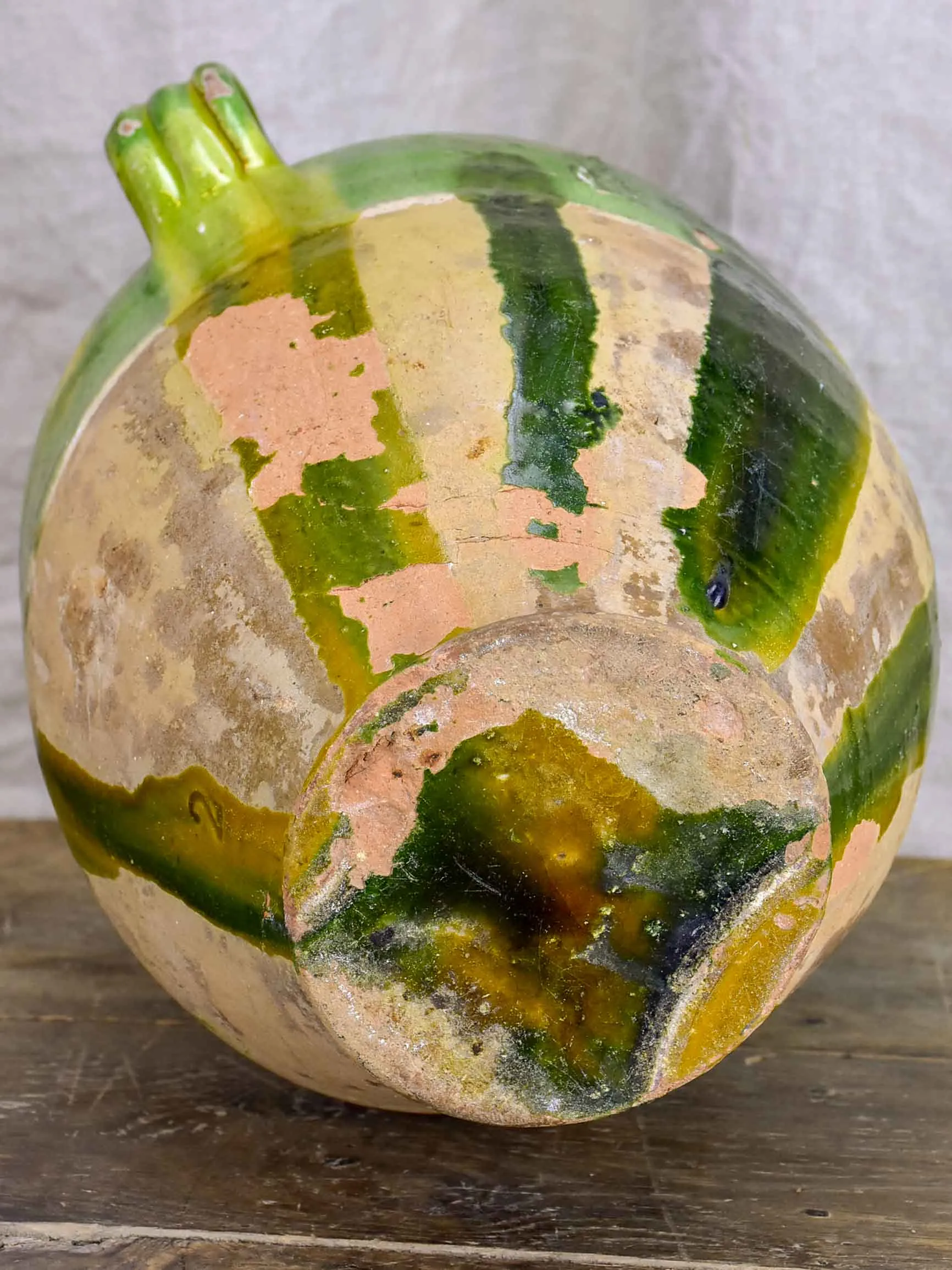 Very large antique French confit pot with green glaze 12 ¾''