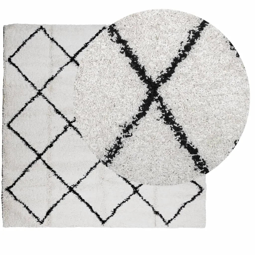 vidaXL Shaggy Rug PAMPLONA - Luxurious High-Pile Cream & Black Rug, 240x240 cm | Soft, Modern & Cozy Home Decor