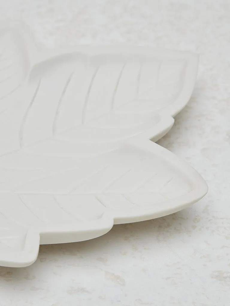 Westside Home White Marble Leaf Design Decorative Platter