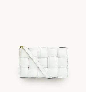 White Padded Woven Leather Crossbody Bag