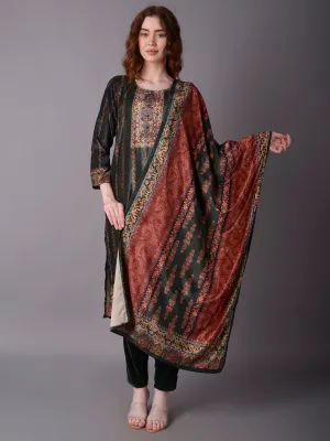 Women Green Straight Kurta Trouser Dupatta