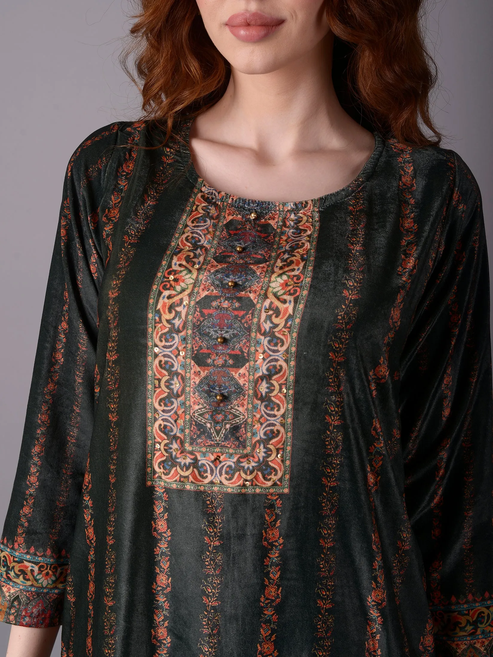 Women Green Straight Kurta Trouser Dupatta