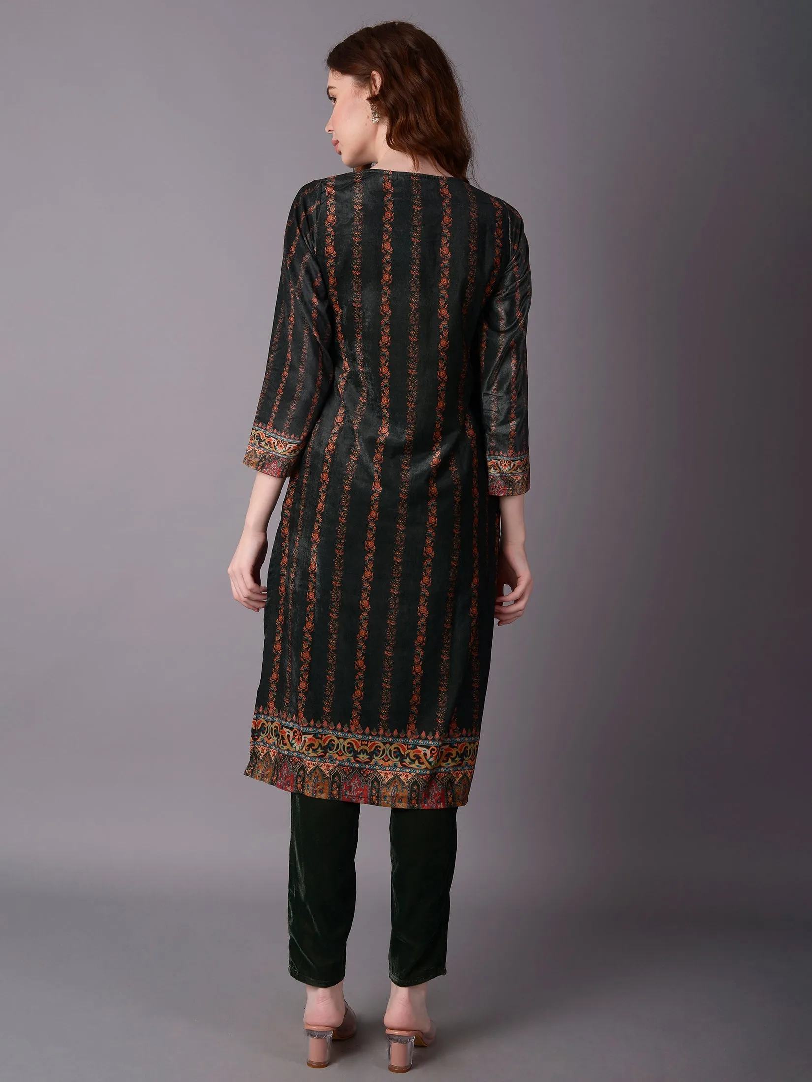 Women Green Straight Kurta Trouser Dupatta