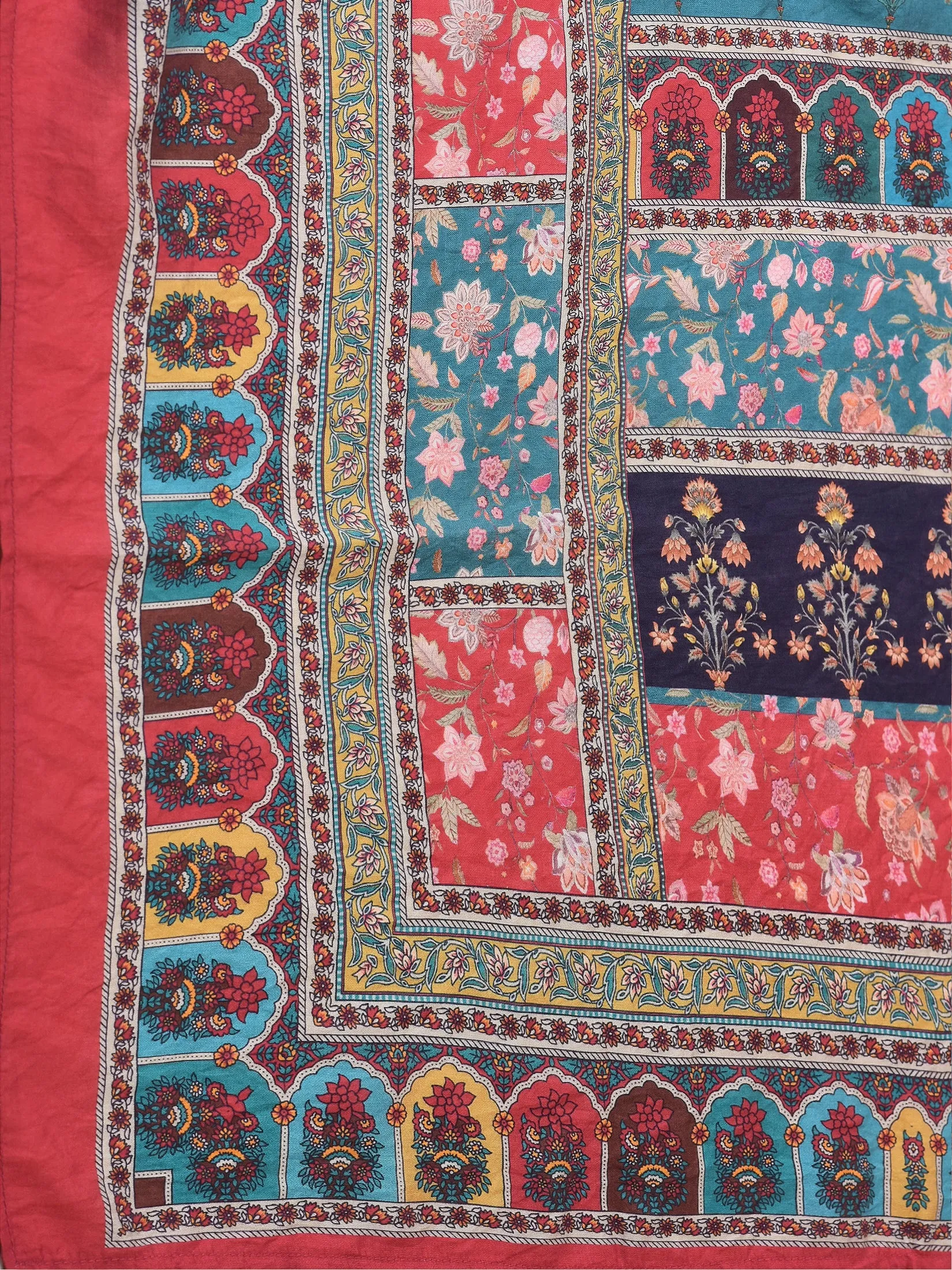 Women Liva Rayon Red Ornamental Print Kurta Comfort Pant Dupatta