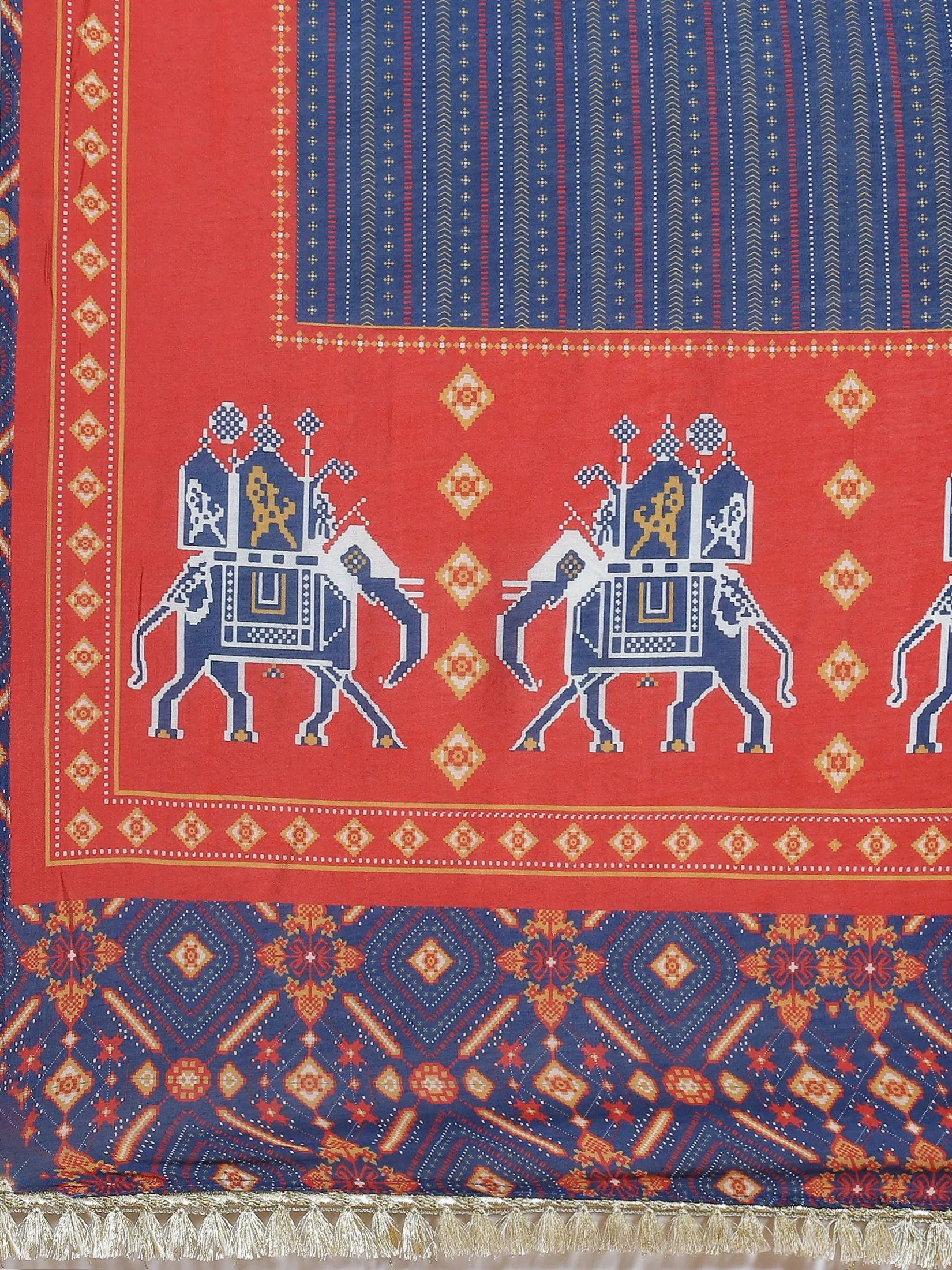 Women Navy Blue Ornamental Print Kurta Comfort Pant Dupatta