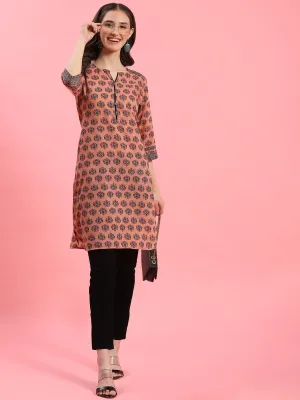 Women Peach Ornamental Printed Kurti