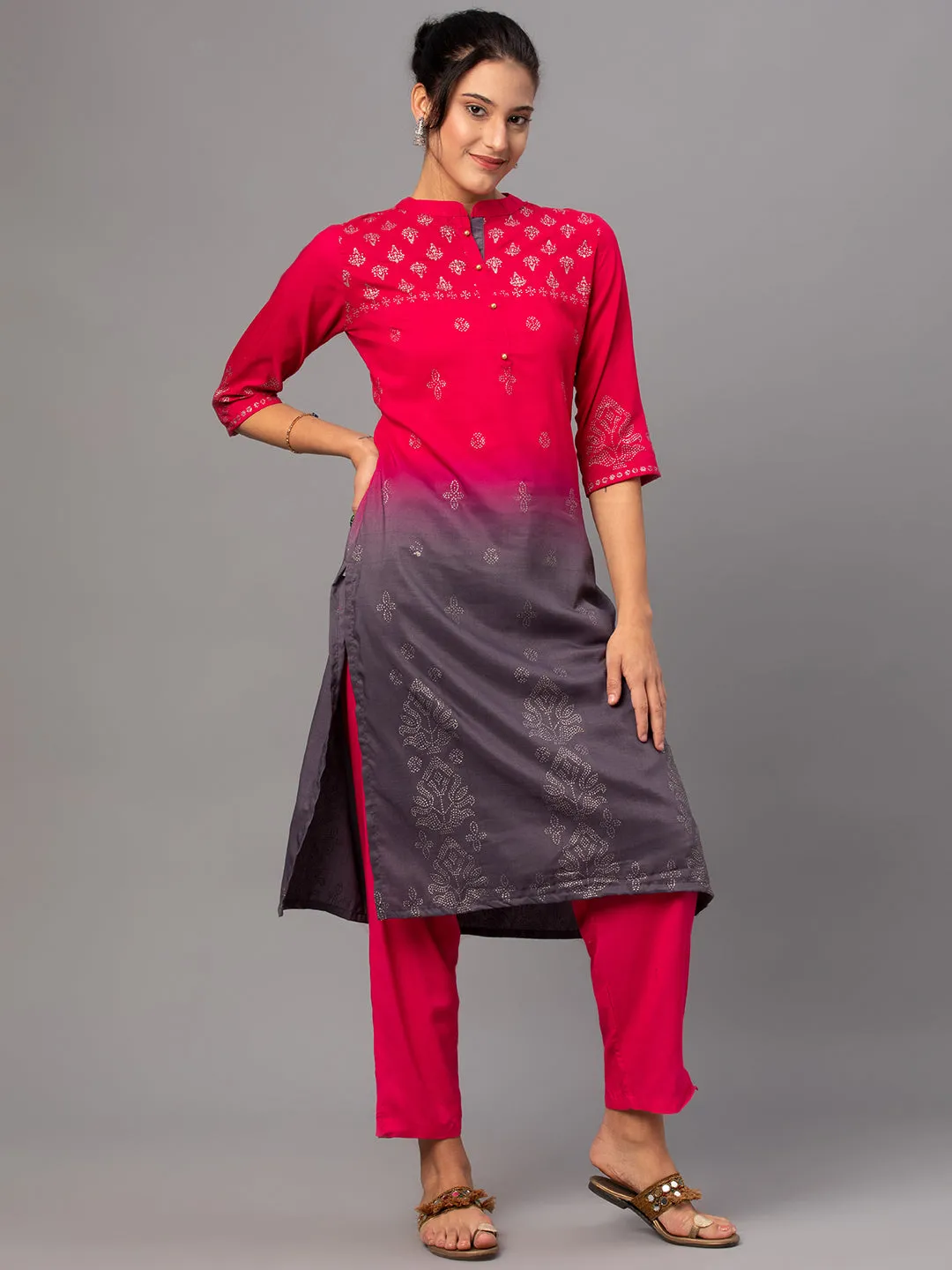 Women Pink Ornamental Print Kurta