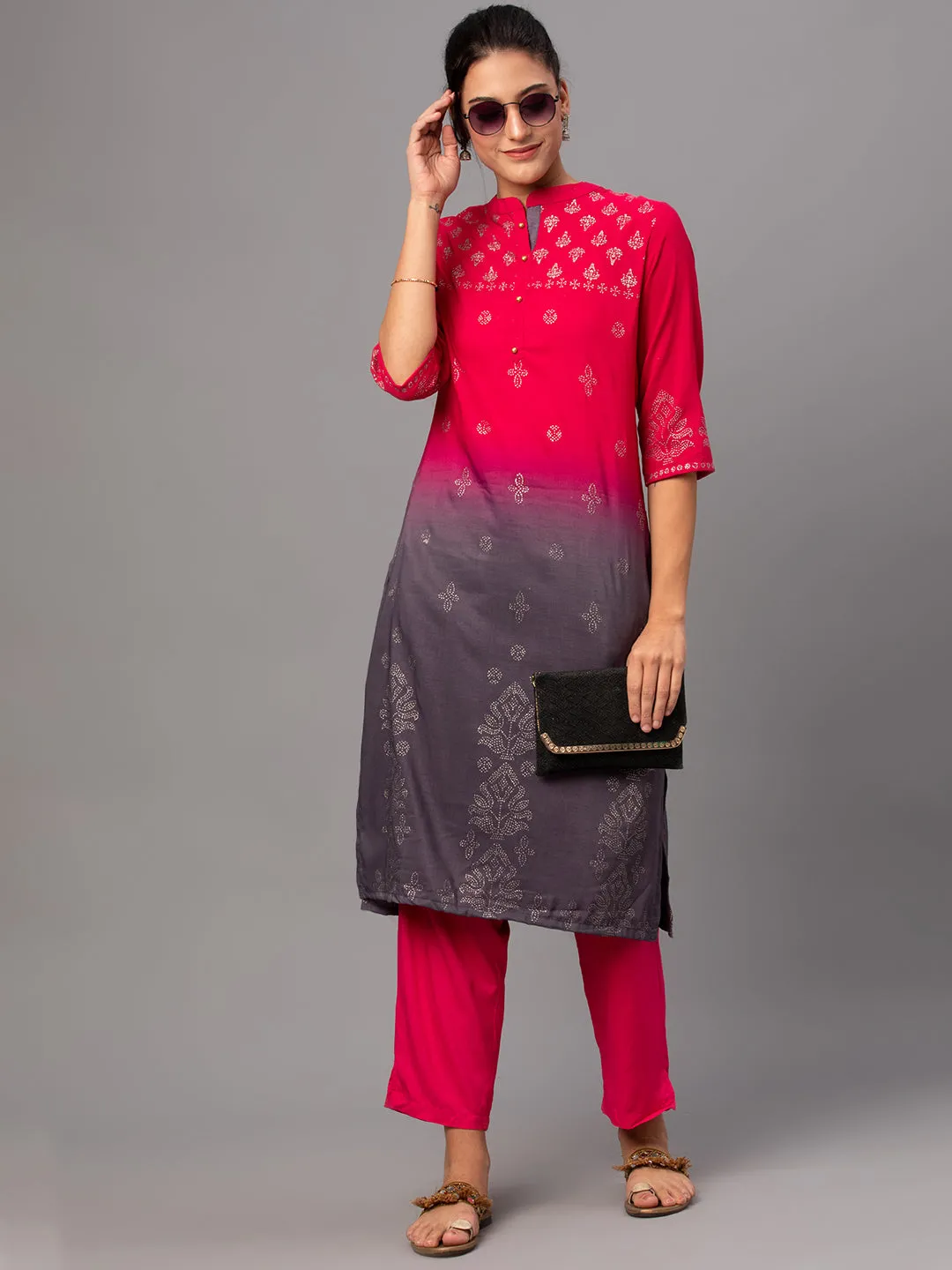 Women Pink Ornamental Print Kurta