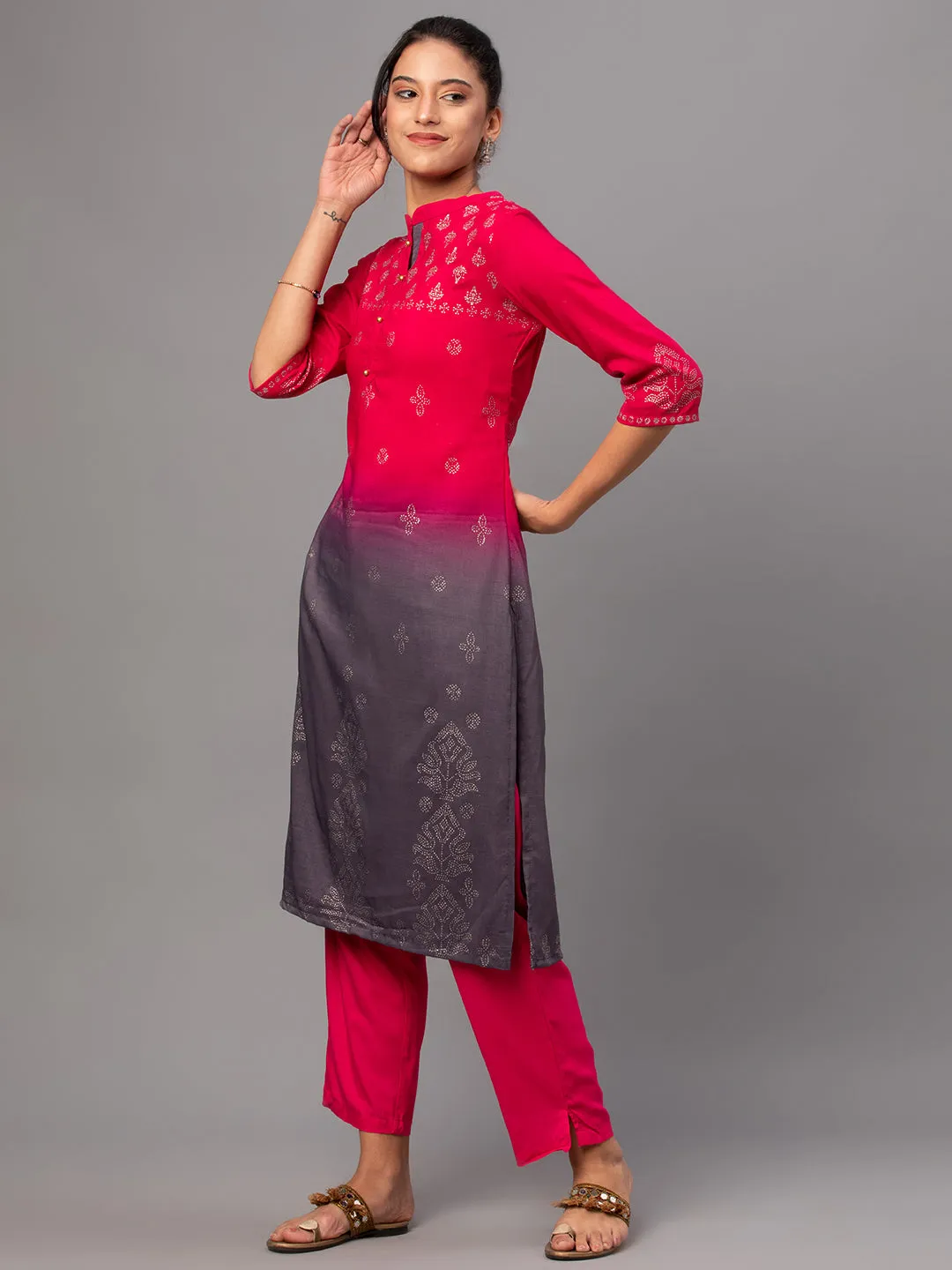 Women Pink Ornamental Print Kurta
