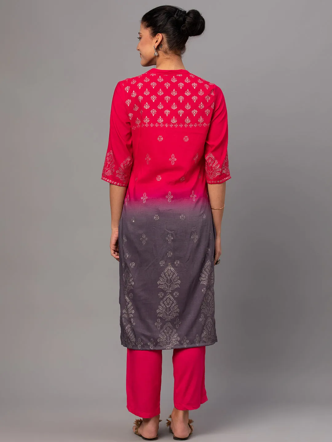 Women Pink Ornamental Print Kurta